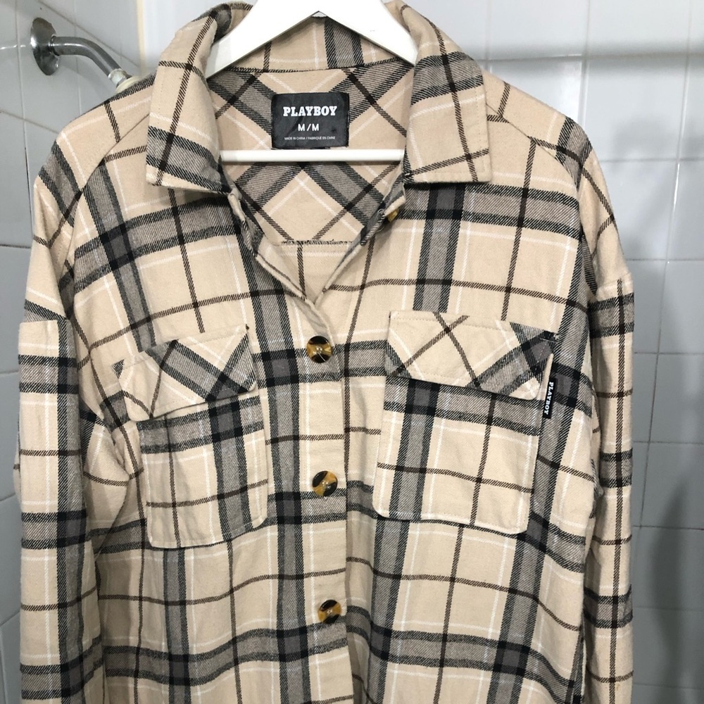 Playboy plaid shirt with iconic bunny logo print on the back size m